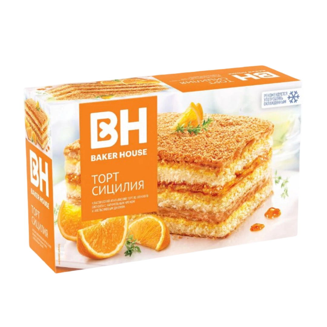 Торт Бэйкер Хаус Сицилия апельсин бисквитный трёхслойный 350 г