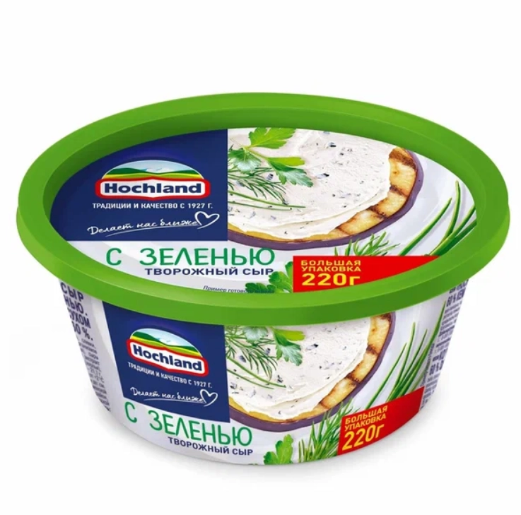 Сыр Hochland творожный с зеленью 60% 220 г плавленный